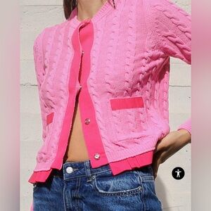 Women’s Pink Contrast Cable-knit Cardigan from Zara - Size Medium